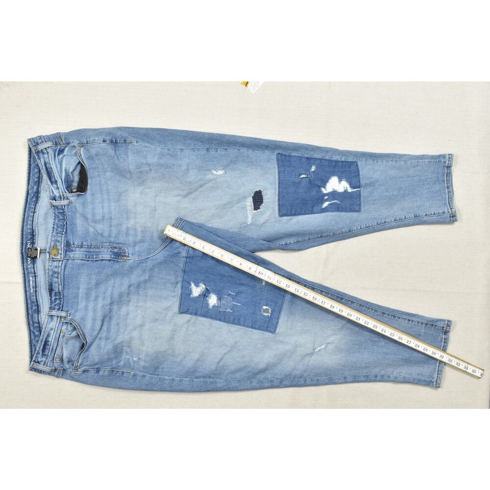 Lane Bryant Boyfriend Jeans Size 28 Distressed Patchwork Blue Denim Stretch - Picture 3 of 8